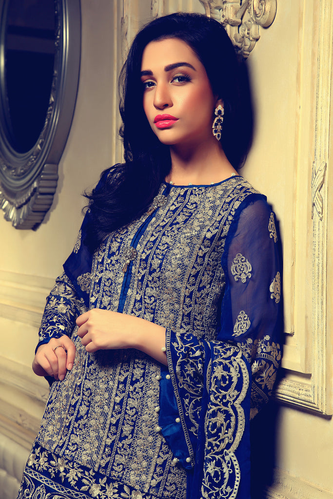 Rungrez Fleur d' Amour Embroidered Chiffon Collection - Midnight Grandeur - YourLibaas
 - 1