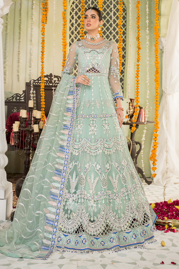 Naqsh by Maryam's D-06 Pastel Blue: Exquisite Sea Green Pakistani Bridal Suit YourLibaas Naqsh by Maryam's D-06 Pastel Blue: Exquisite Sea Green Pakistani Bridal Suit YourLibaas