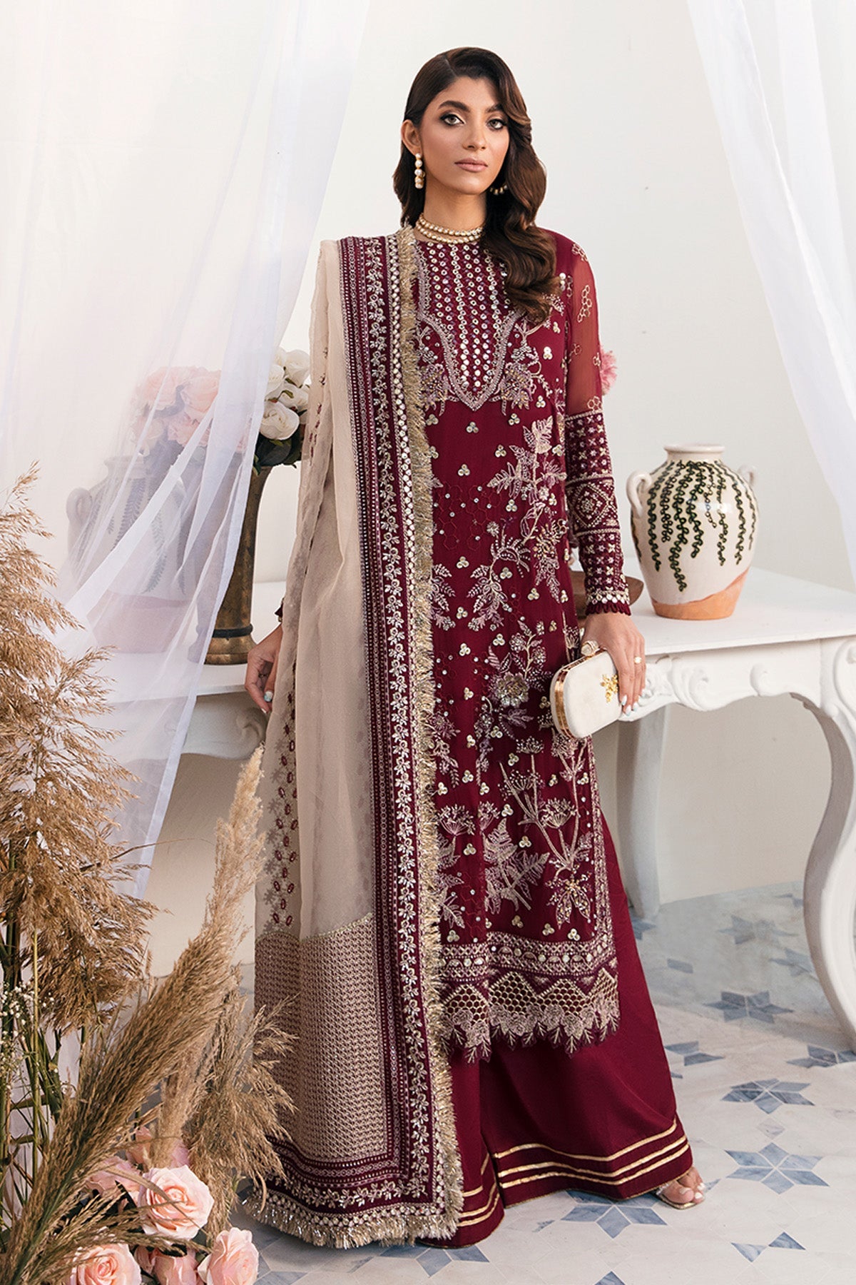 Elanora By Nureh Embroidered Organza Suit Unstitched 4 Piece NU24EC NEL-59 - Formal Collection