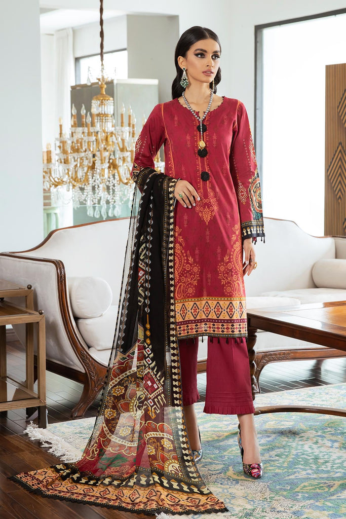 Nureh Signature Prints Lawn Collection  – Royal Red