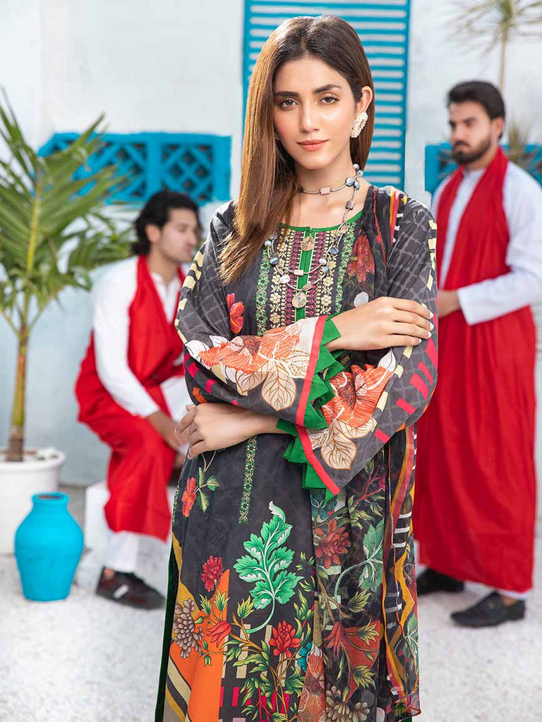 Ormana Lawn Collection · Embroidered Digital Lawn Shirt with Shiffli Dyed Trousers and Printed Chiffon Dupatta – OST-001