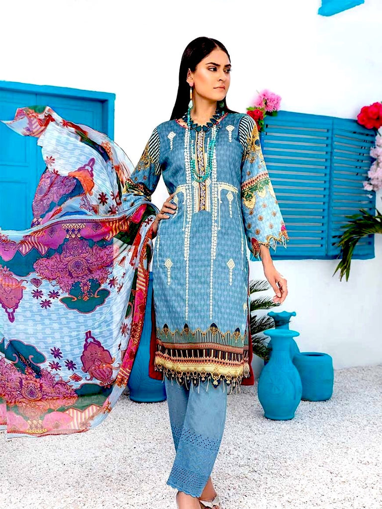 Ormana Lawn Collection · Embroidered Digital Lawn Shirt with Shiffli Dyed Trousers and Printed Chiffon Dupatta – OST-005