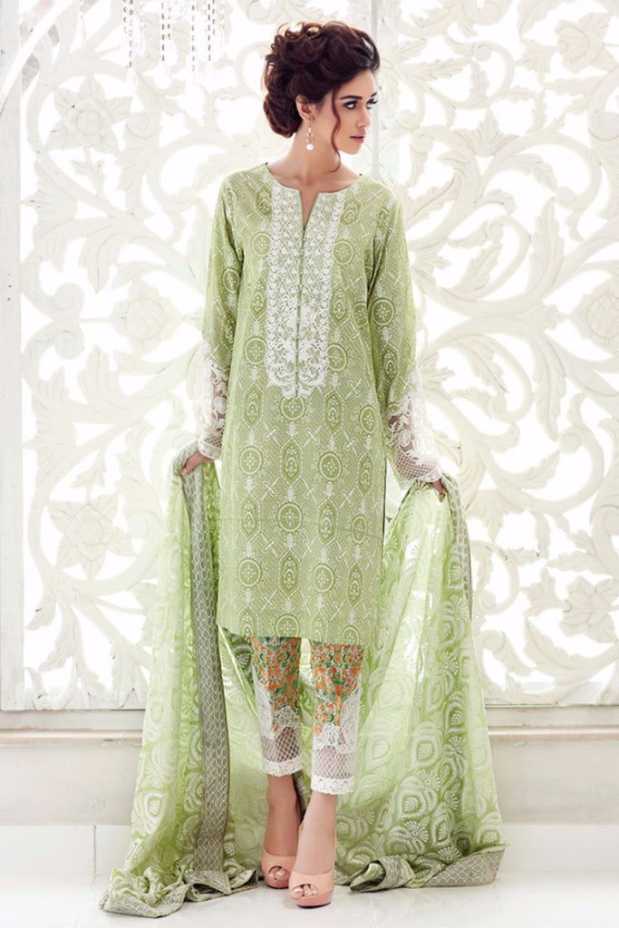 Gul Ahmed Light Green Premium Embroidered Chiffon PM-113 - YourLibaas
 - 1