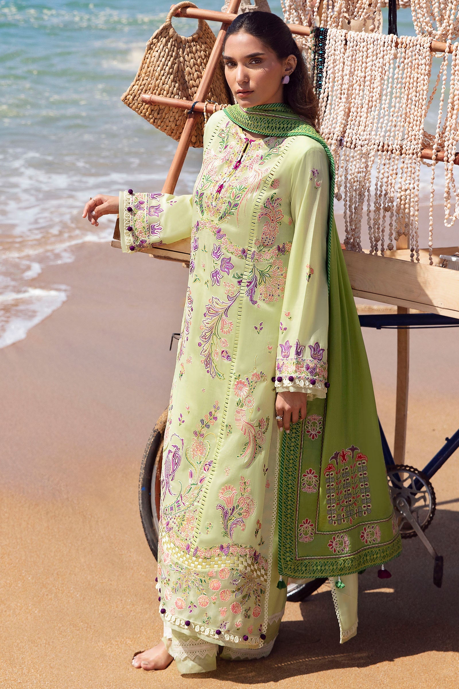 MARIA B Lawn M Basics Unstitched 2023  Green MBUS23104B  Apna Attire