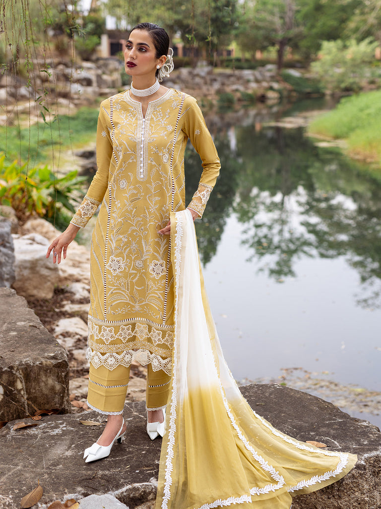 Roheenaz Dahlia Embroidered Lawn Collection – Forsythia