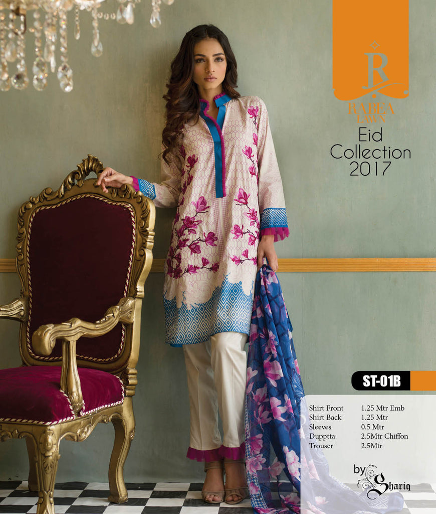 Rabea Embroidered Lawn Designer Collection – 01B