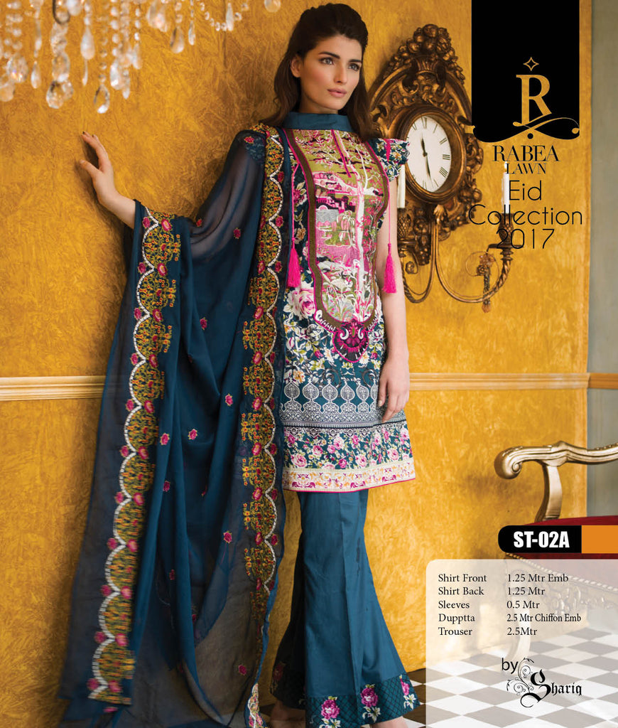 Rabea Embroidered Lawn Designer Collection – 02A