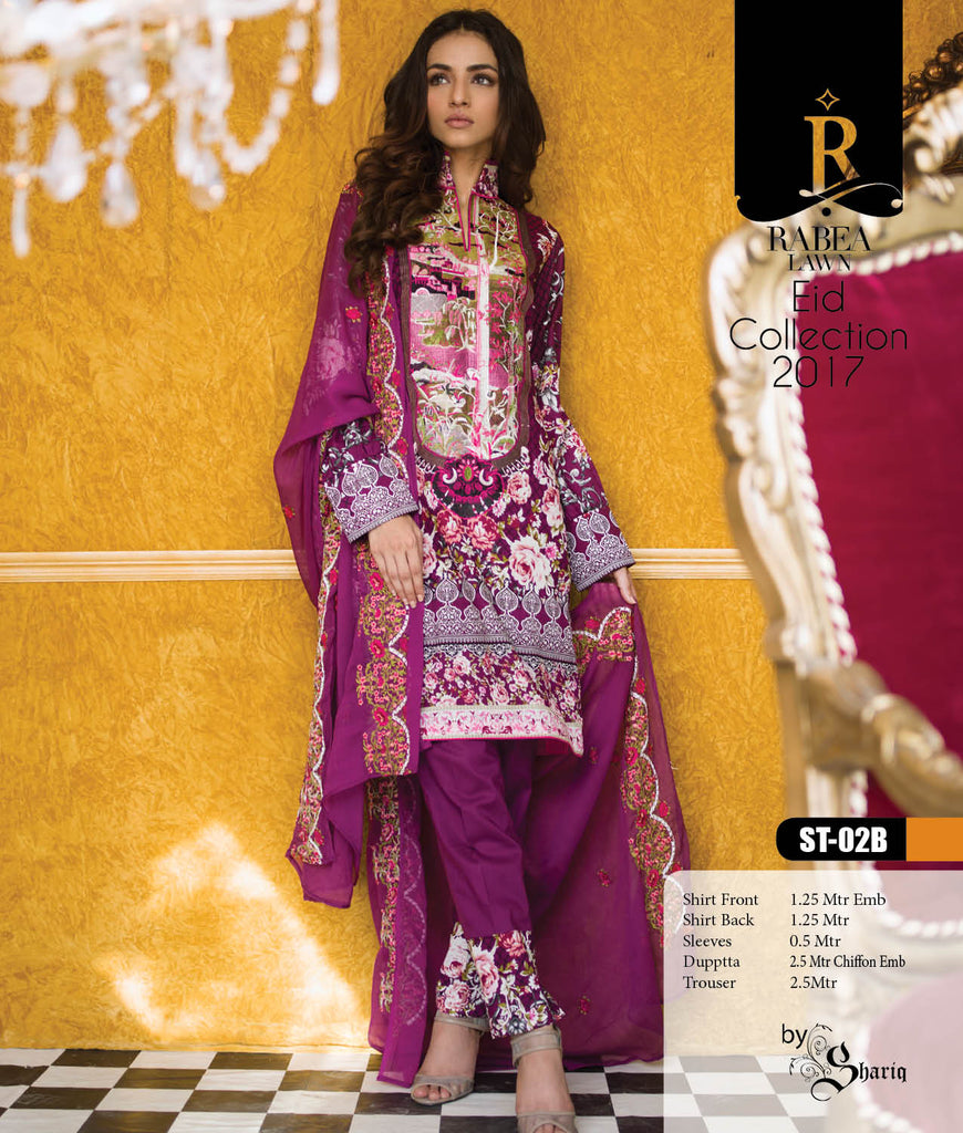 Rabea Embroidered Lawn Designer Collection – 02B