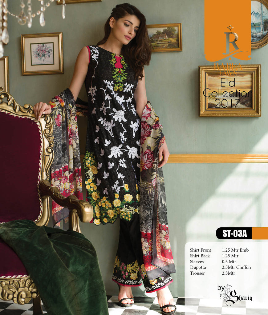 Rabea Embroidered Lawn Designer Collection – 03A