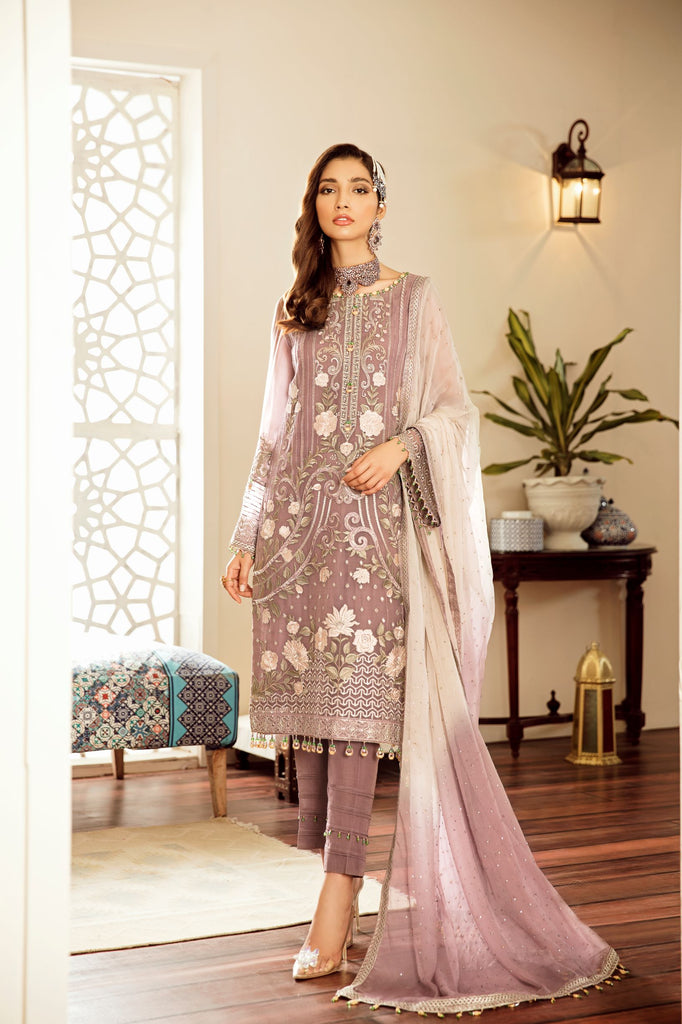 Flossie Embroidered Chiffon Collection – Safeera Vol-5 – Amethyst