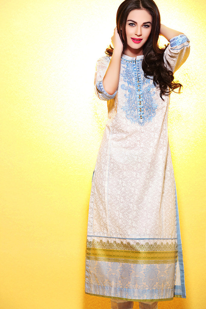 Gul Ahmed White Printed Lawn Tunic SL-157 - YourLibaas
 - 1