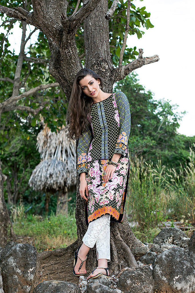 Gul Ahmed Black Printed Lawn Tunic SL-234 A - YourLibaas
 - 1