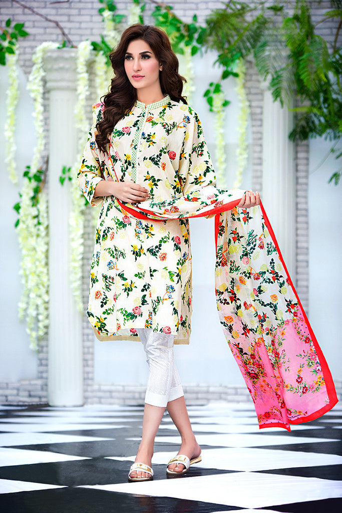 Gul Ahmed Cream Soya Silk Collection – SY-01 - YourLibaas
 - 1