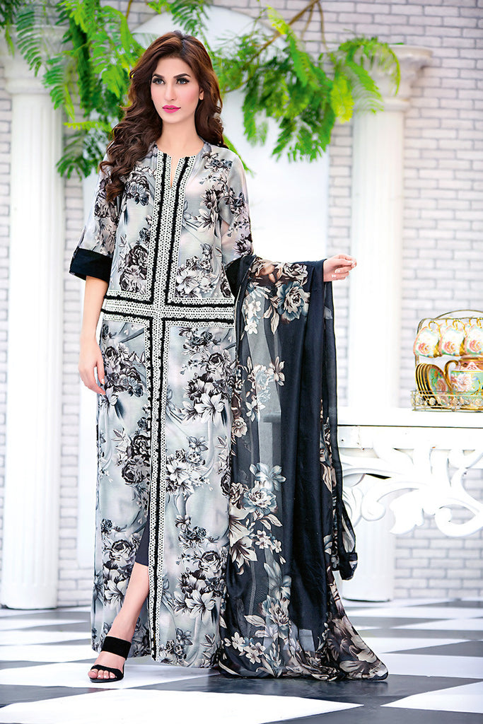 Gul Ahmed Grey Soya Silk Collection – SY-02 - YourLibaas
 - 1