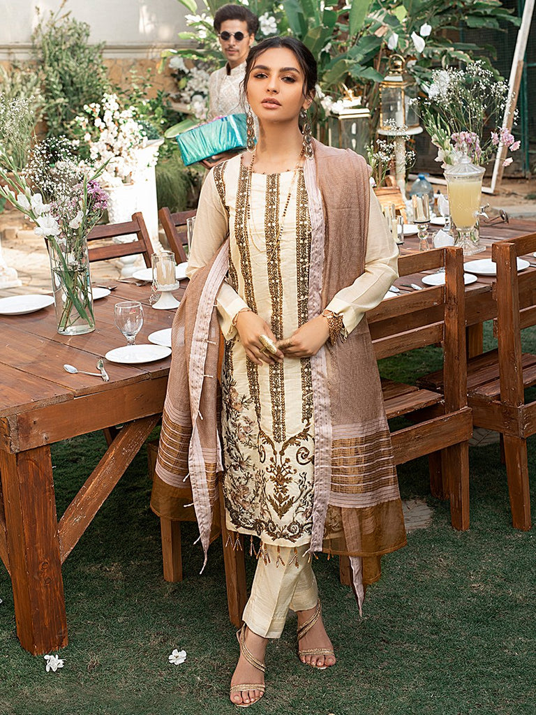 Salitex Vogue Luxury Eid Collection – Embroidered Shirt with Khaddi Dupatta & Dyed Raw Silk Trouser - WK-00661