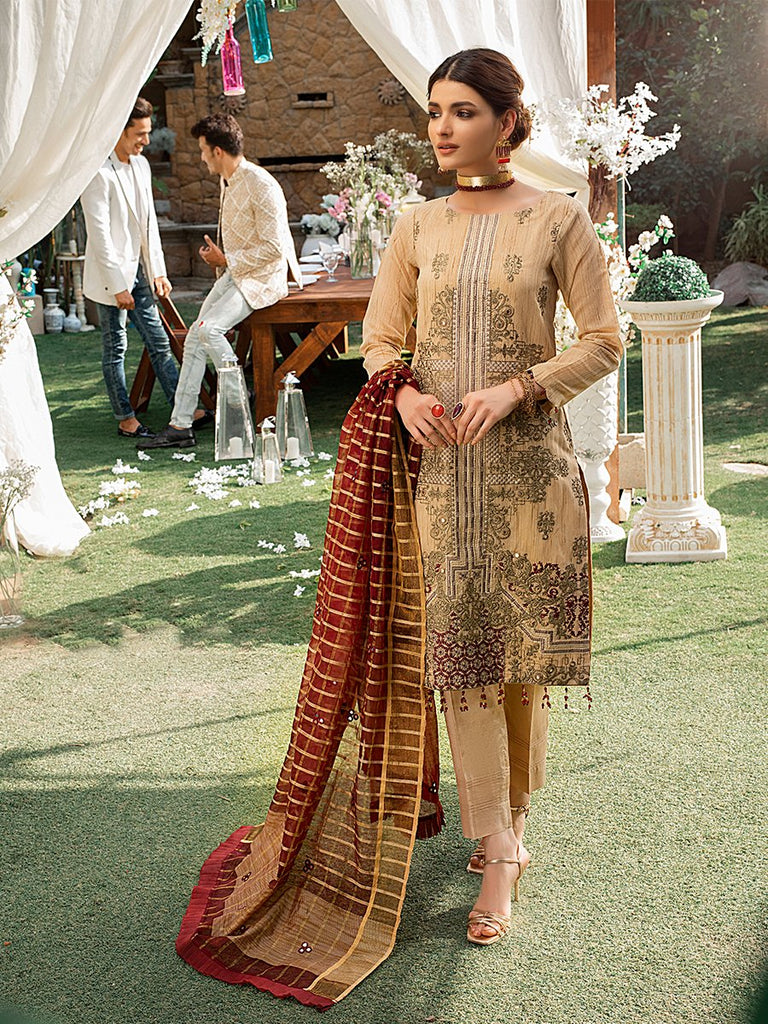 Salitex Vogue Luxury Eid Collection – Embroidered Shirt with Khaddi Dupatta & Dyed Raw Silk Trouser - WK-00656