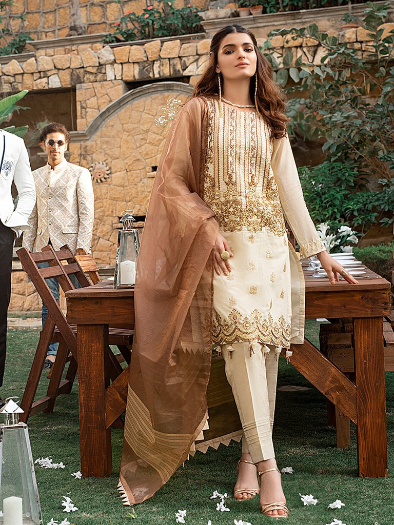 Salitex Vogue Luxury Eid Collection – Embroidered Shirt with Khaddi Dupatta & Dyed Raw Silk Trouser - WK-00659