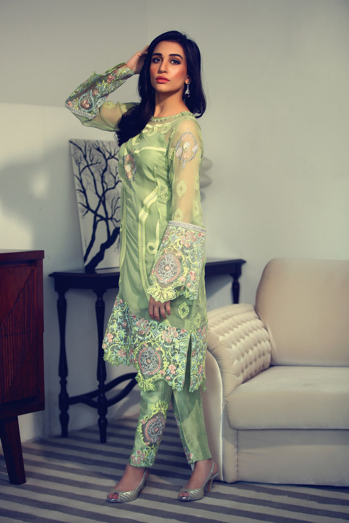 Rungrez Fleur d' Amour Embroidered Chiffon Collection - Spiritual Marvel - YourLibaas
 - 1