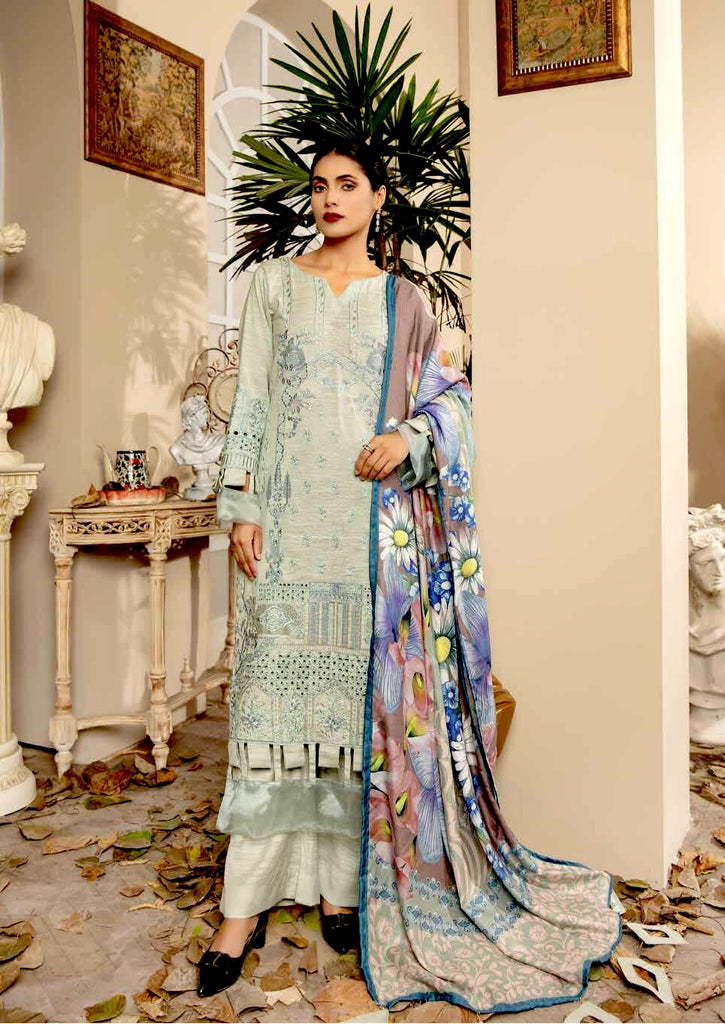 Tehzeeb by Riaz Arts · Embroidered Leather Peach Shirt with Digital Pashmina Shawl – LP-15
