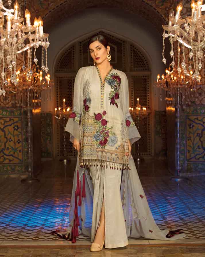 Mah E Rooh Luxury Chiffon Embroidered Formal Collection 2018 – 06 - Ivory (Chantilly Chiffon)