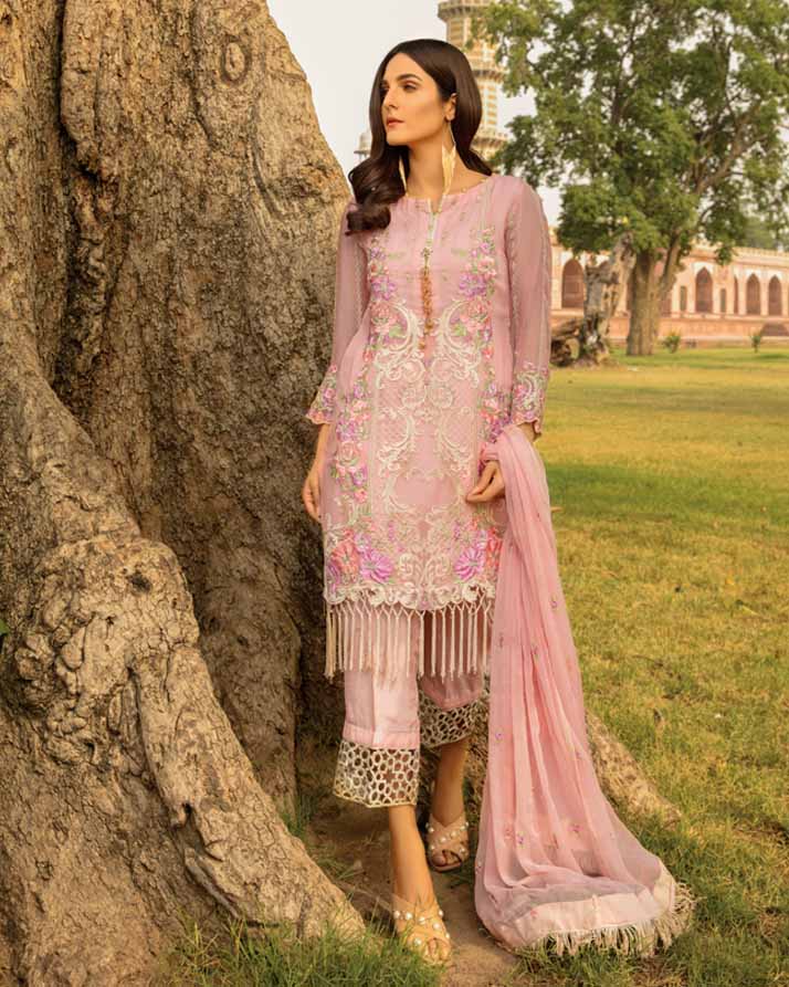 Mah E Rooh Luxury Chiffon Embroidered Formal Collection 2018 – Rose Pink (Chantilly Chiffon)