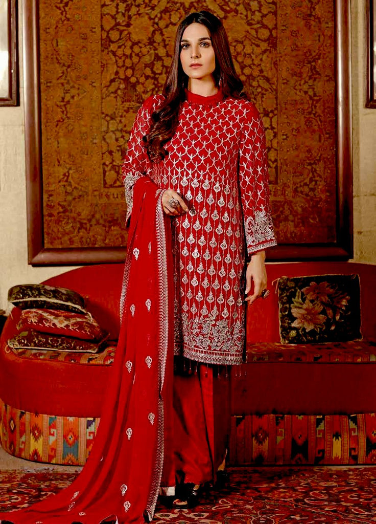 Angan by Zebaish – Luxury Embroidered Chiffon Formal Collection – Coral Berry
