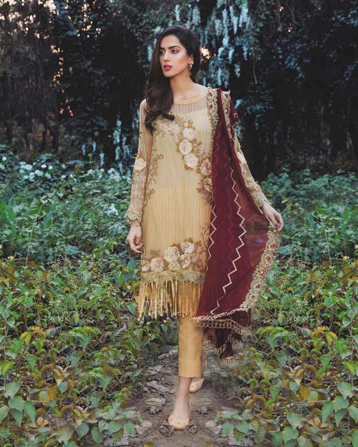 Adan's Libas Arcadia Festive Chiffon Collection – Beige Gold | ZA-1291