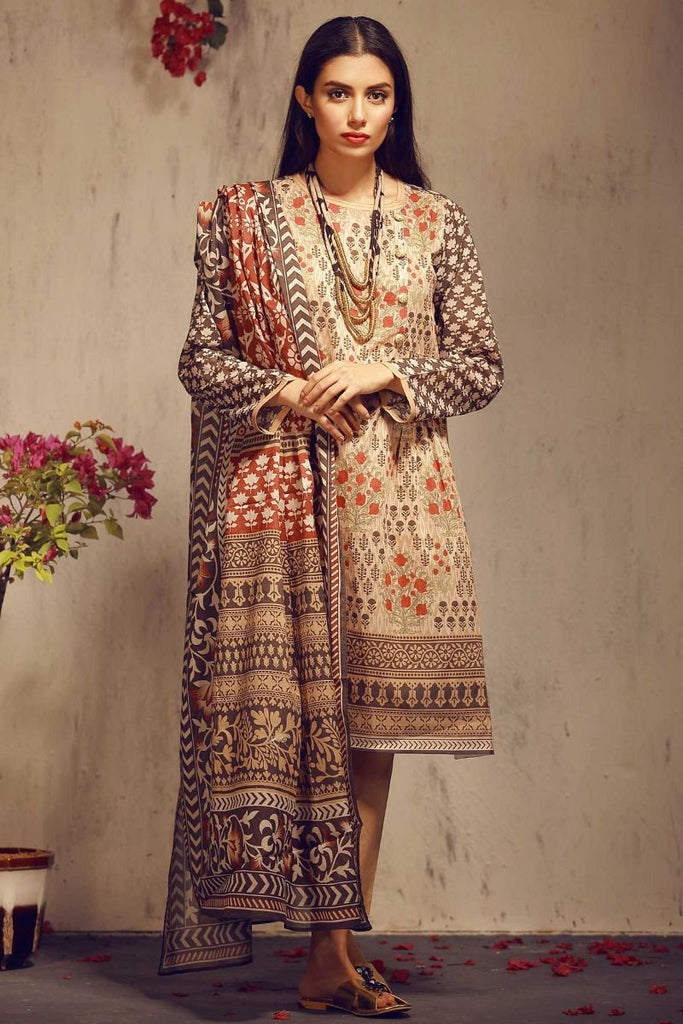 Khaadi Tropical Escape Lawn Collection 2018 – A18101 Beige 3Pc