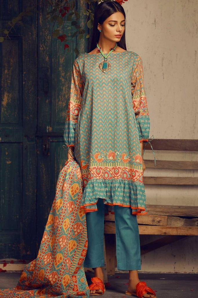 Khaadi Tropical Escape Lawn Collection 2018 – A18107 Blue 3Pc