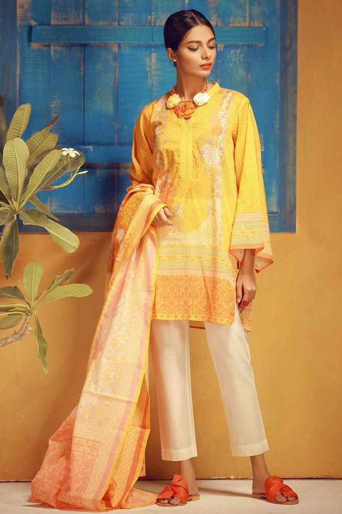 Khaadi Tropical Escape Lawn Collection 2018 – A18113 Yellow 3Pc