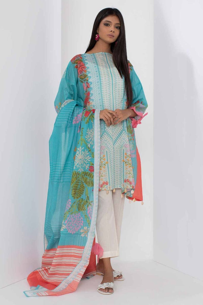Khaadi Mid Summer Lawn Collection 2018 – A18302 Turquoise 3Pc