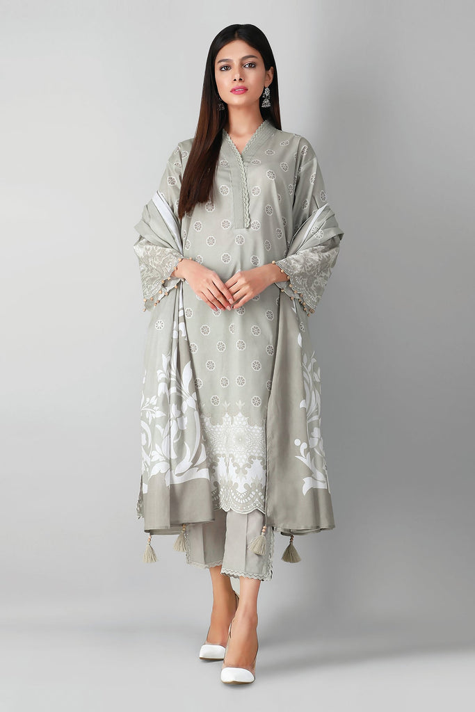 Khaadi Printed 3 Piece · Full Suit – A210525 Beige