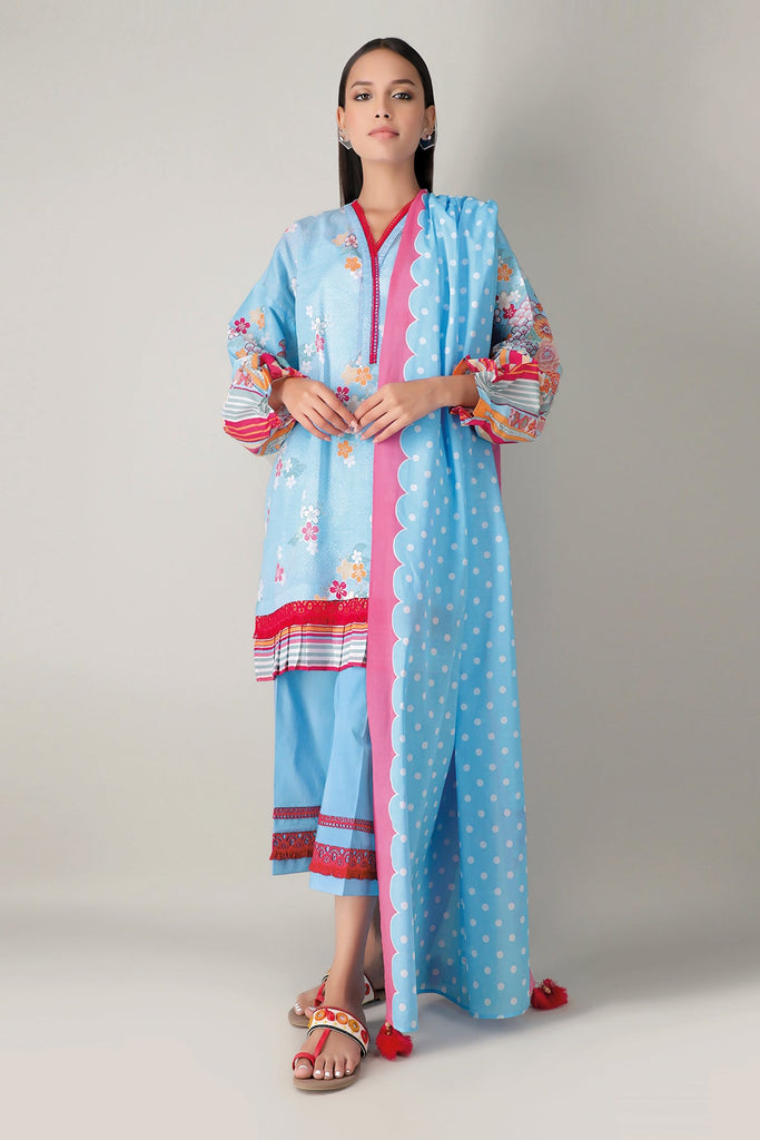 Khaadi Spring Collection 2021 – 3PC Suit · Printed Suit · A21107 Blue