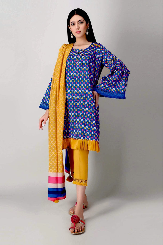 Khaadi Spring Collection 2021 – 3PC Suit · Printed Suit · A21108 Blue