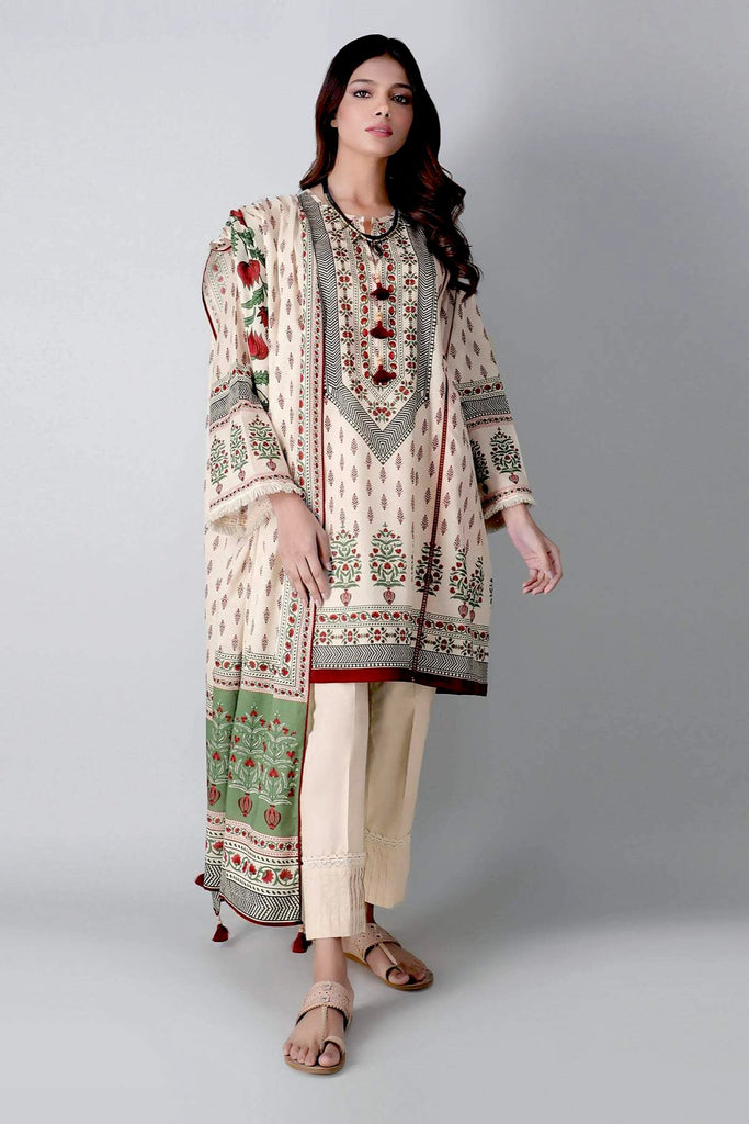 Khaadi Spring Collection 2021 – 3PC Suit · Printed Suit · A21110 Beige