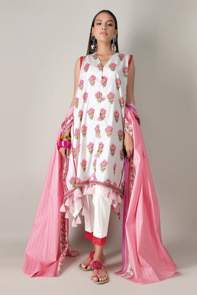 Khaadi Spring Collection 2021 – 3PC Suit · Printed Suit · A21120 White