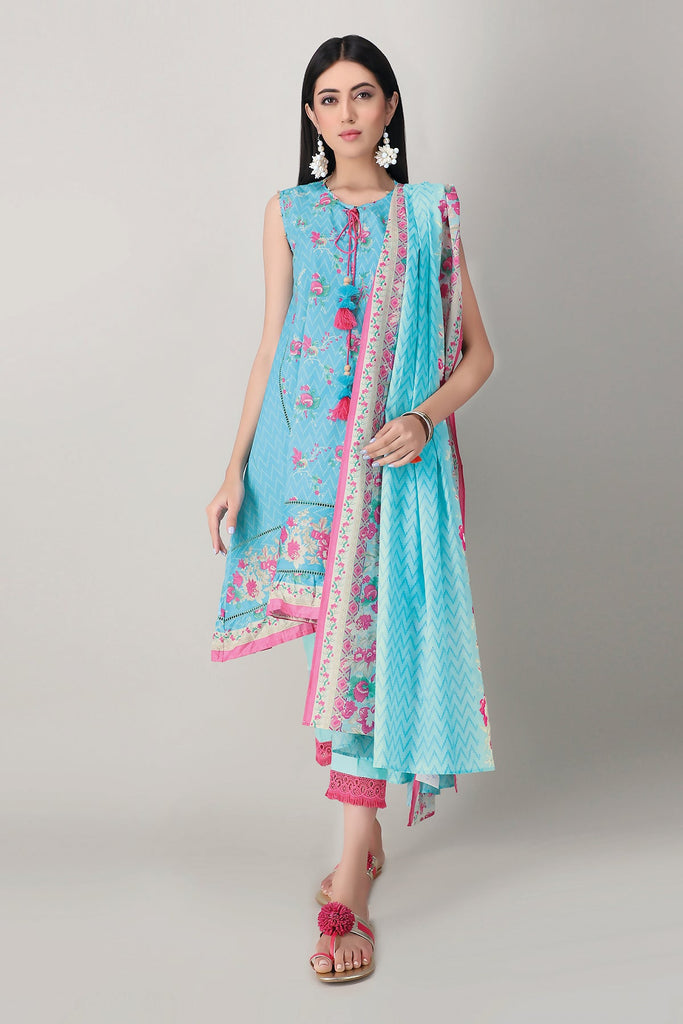 Khaadi Spring Collection 2021 – 3PC Suit · Printed Suit · A21122 Blue