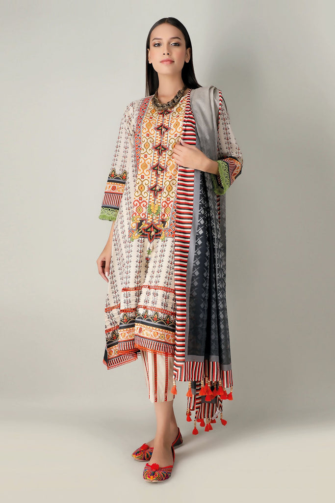 Khaadi Spring Collection 2021 – 3PC Suit · Printed Suit · A21127 Off-white