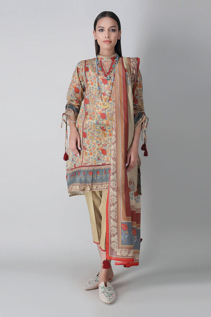Khaadi Spring Collection 2021 – 3PC Suit · Printed Suit · A21149 Beige