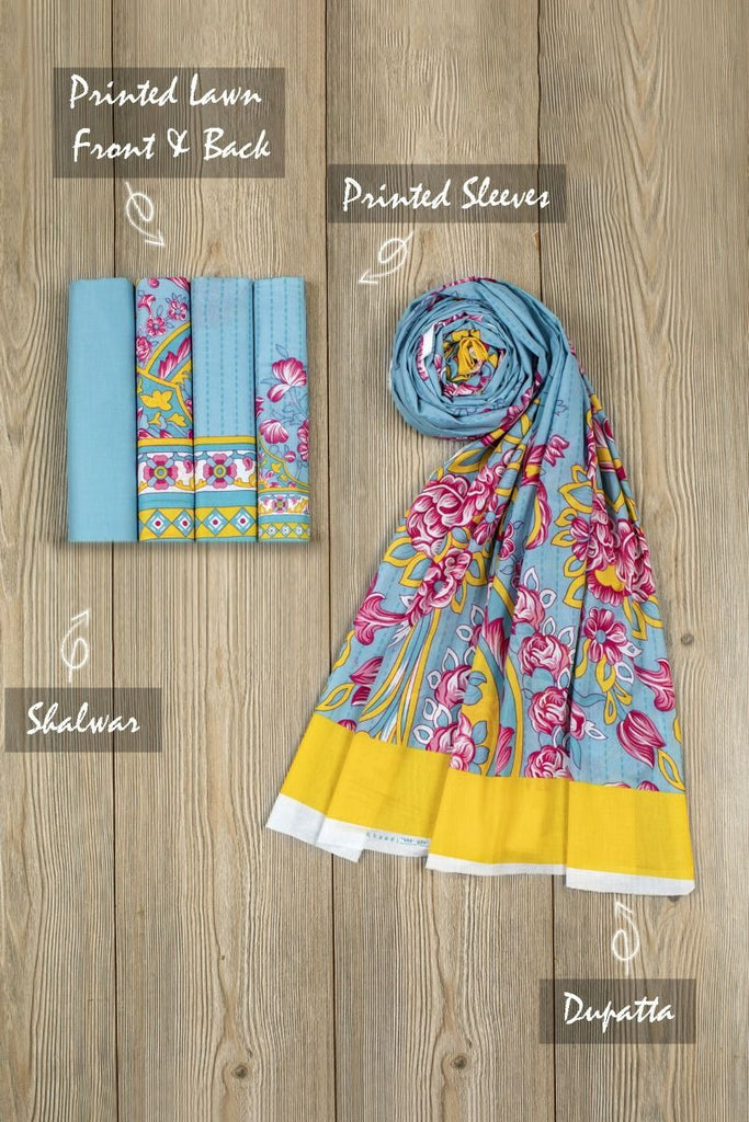 Khaadi Mid-Summer Vibes Lawn Collection 2018 – AF18301 Blue 3Pc