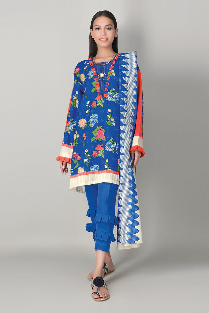 Khaadi Printed 3 Piece Khaddar Suit – AK20420 Blue