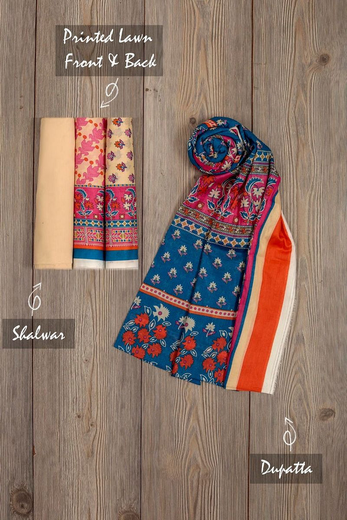 Khaadi Mid-Summer Vibes Lawn Collection 2018 – AR18317 Beige 3Pc