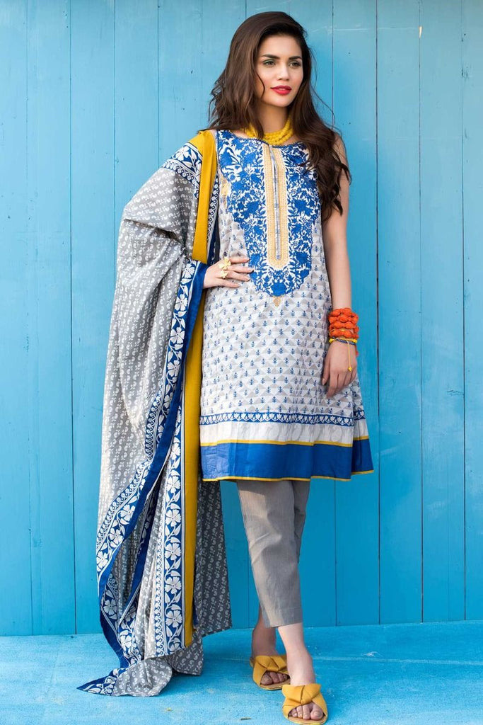 Khaadi Tropical Escape Lawn Collection 2018 – B18105 Grey 3Pc