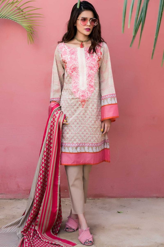 Khaadi Tropical Escape Lawn Collection 2018 – B18105 Beige 3Pc
