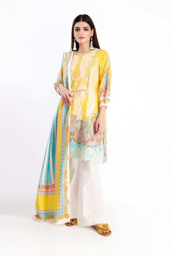 Khaadi Feel Free Spring Lawn Collection 2020 – Shirt Shalwar Dupatta – B20112 Yellow