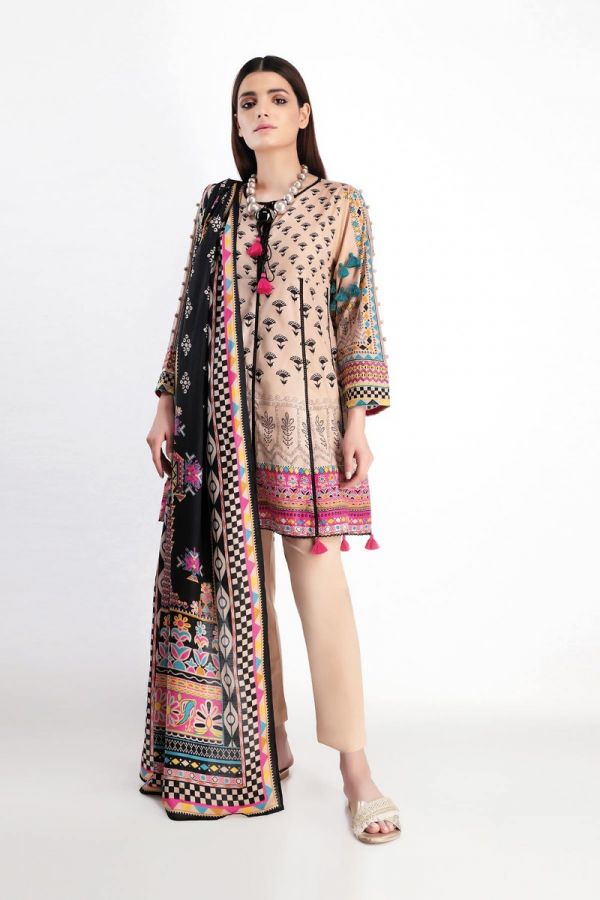 Khaadi Feel Free Spring Lawn Collection 2020 – Shirt Shalwar Dupatta – B20117 Beige