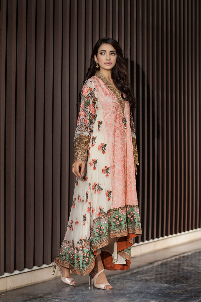 Baroque Luxury Chiffon Embroidered Collection Vol 1 – Ivory and Pink - YourLibaas
 - 1