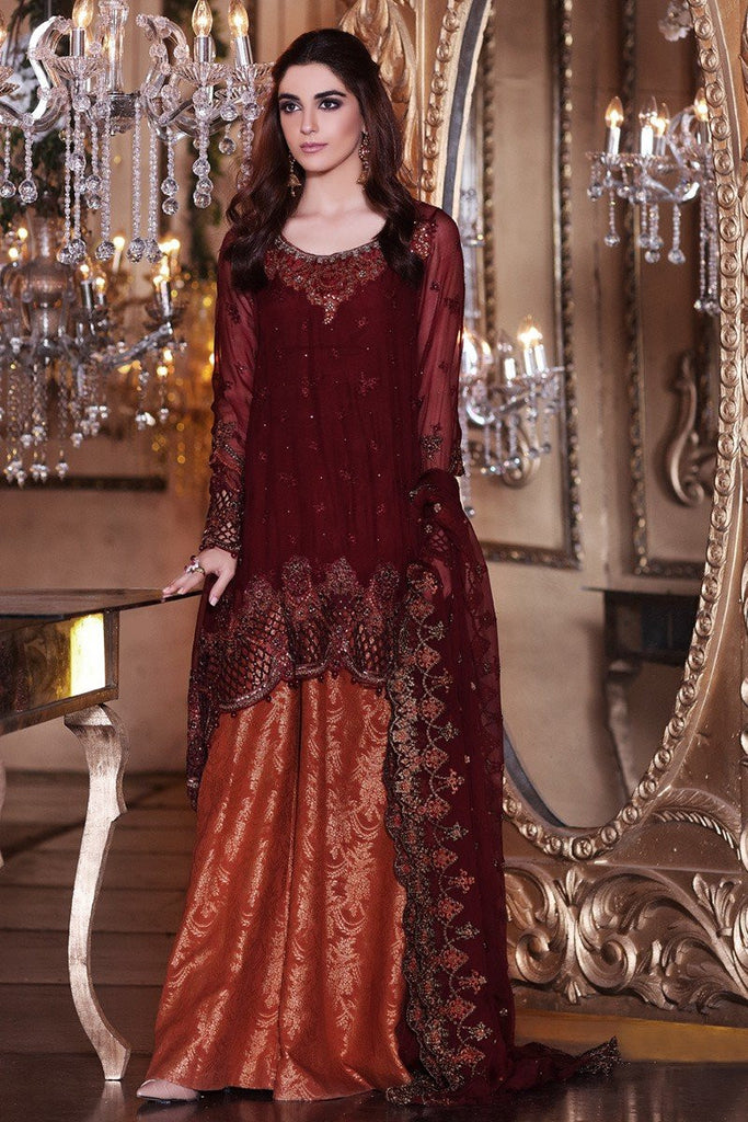 MARIA.B MBROIDERED Luxury Eid Collection 2017 – Deep Maroon & Rust (BD-1003)