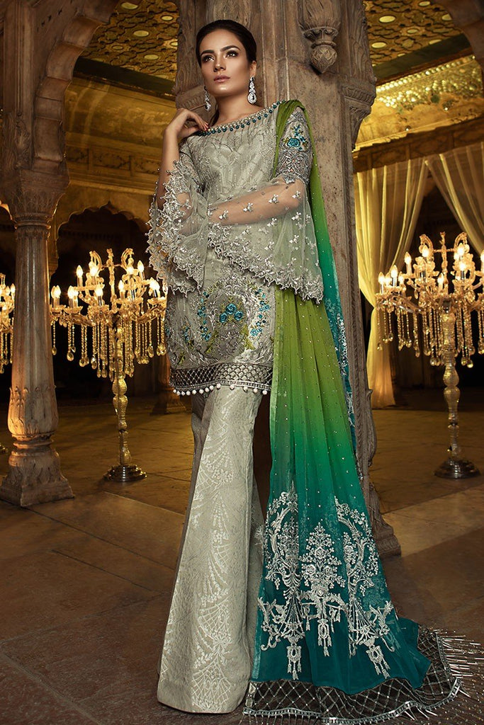 MARIA.B MBROIDERED Eid Collection 2018 Vol. 2 – Steel & Peacock Green (BD-1406)