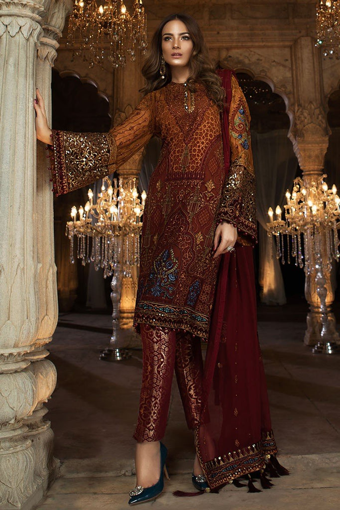 MARIA.B MBROIDERED Eid Collection 2018 Vol. 2 – Rust & Maroon (BD-1407)